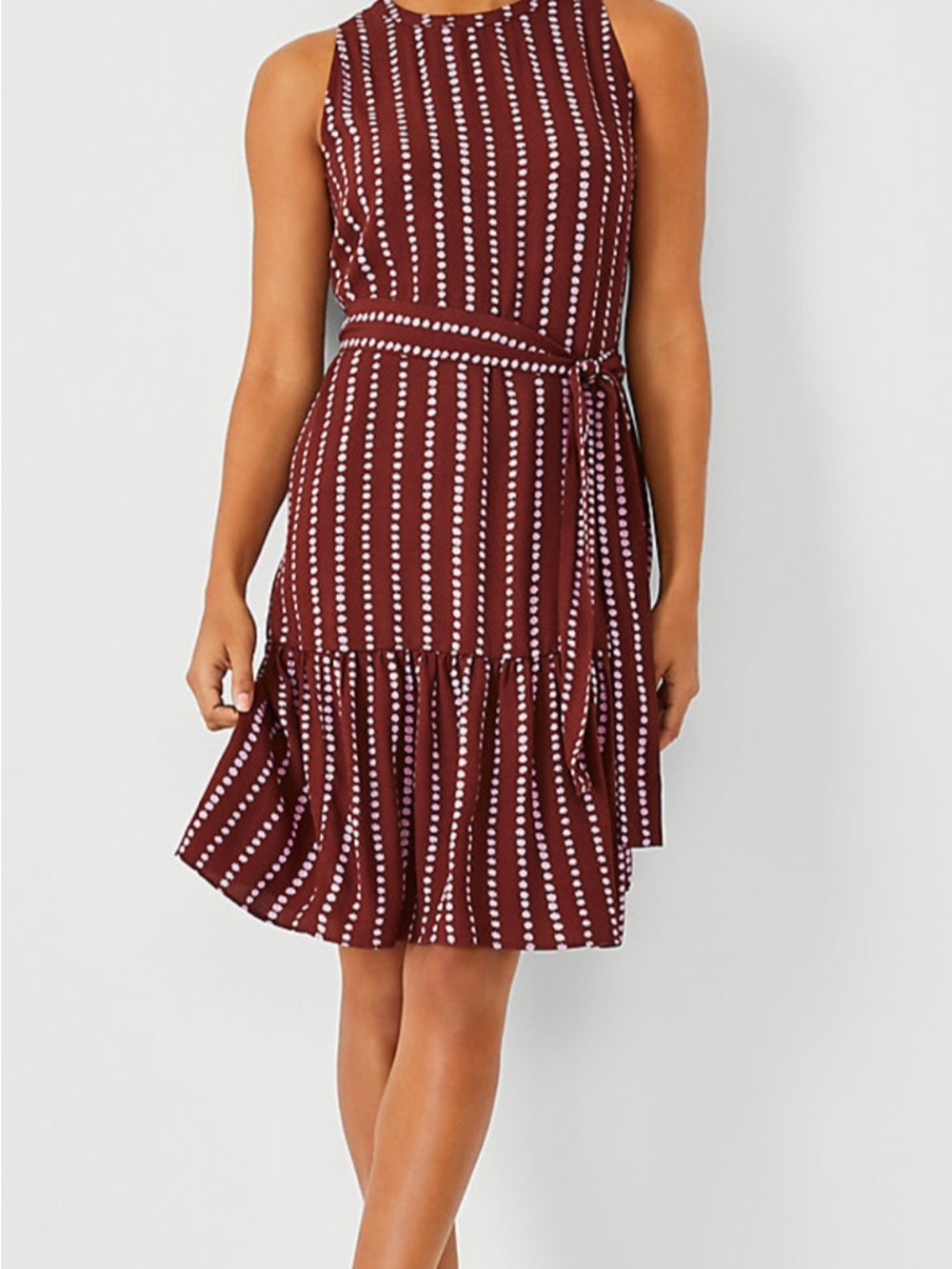 Ann Taylor Burgundy Mini Dress with Pink Ditsy Flowers